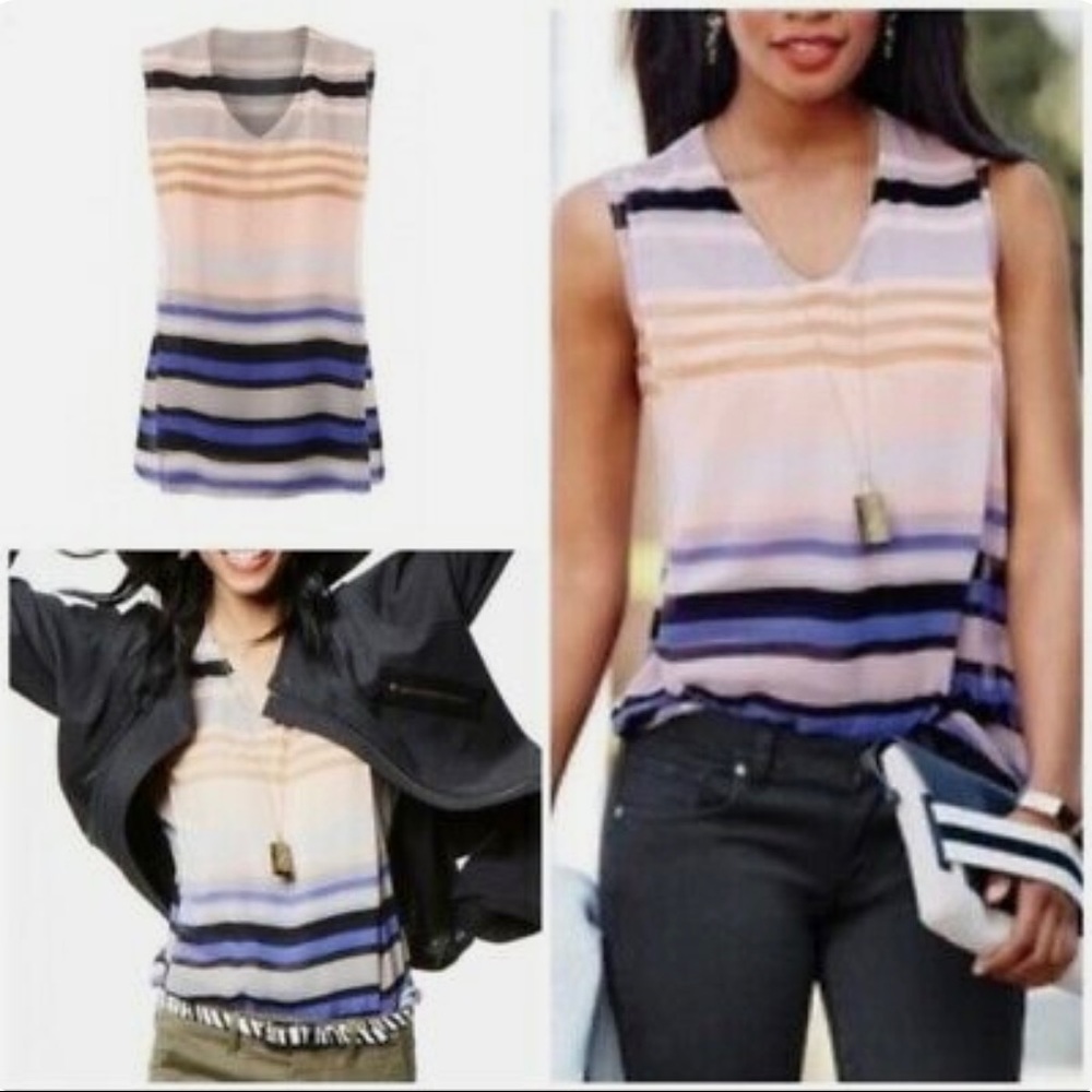 CAbi #3273 Underline Blouse Chiffon Calligraphy Brush Multicolor Sleeveless Top